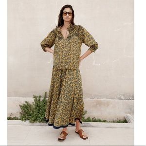 Zara yellow floral beaded tassel detail shirt